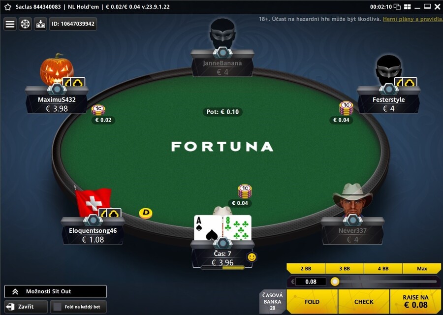 Fortuna Poker – cash game stůl